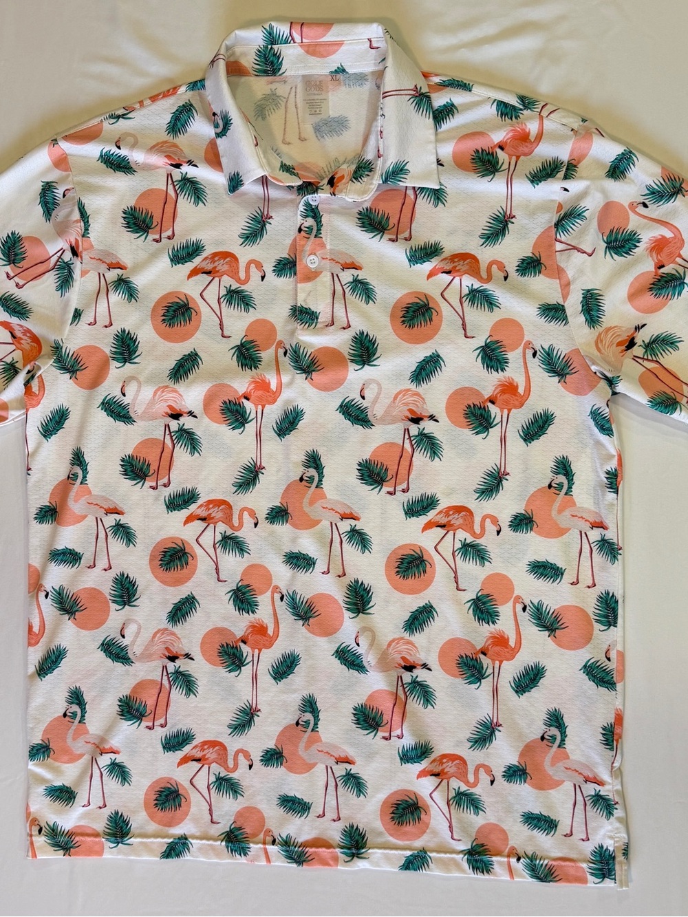 Golf Gods Men's XL Australian Peach Flamingo Performance Golf Polo